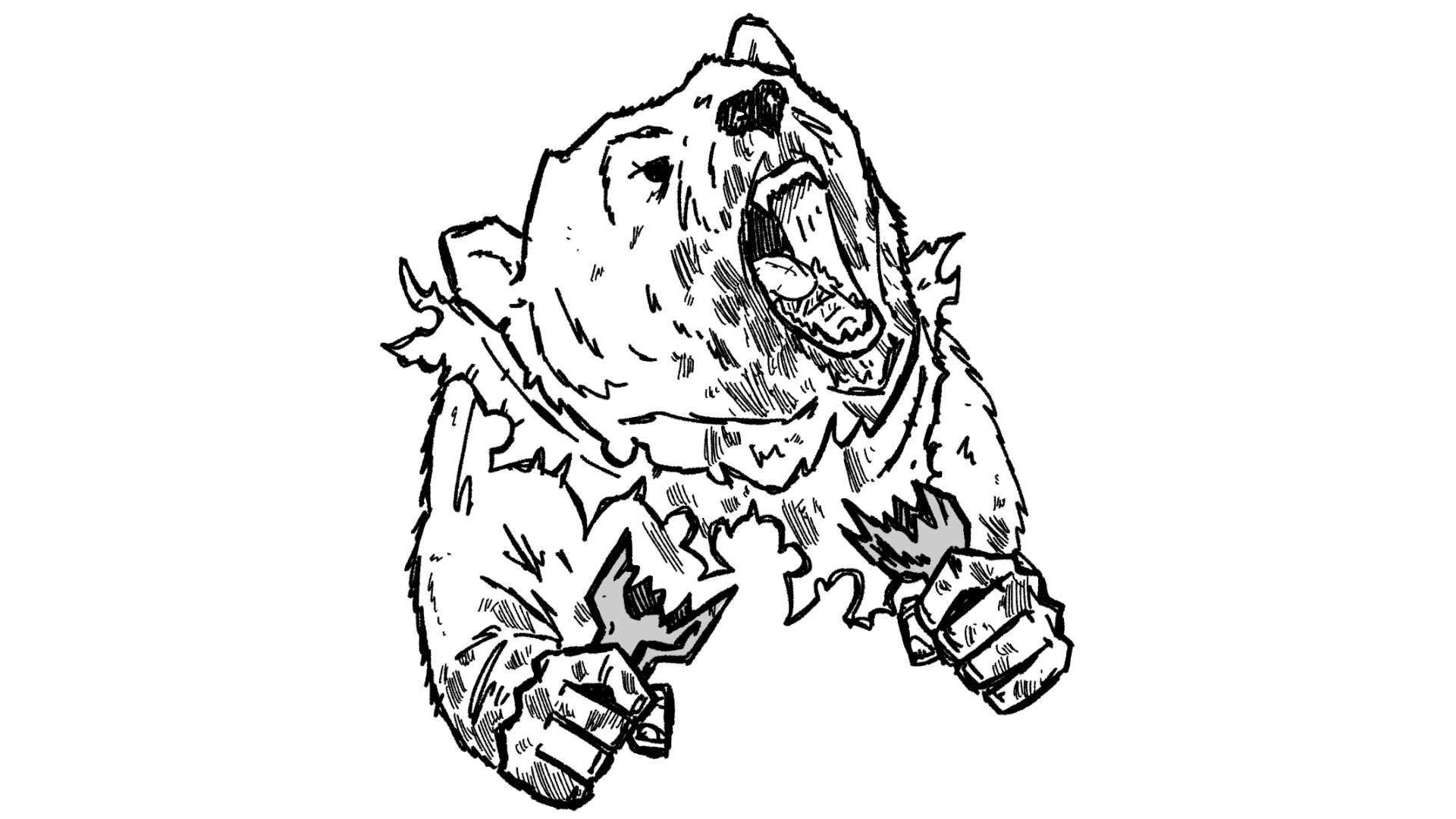 Old school DnD Adventure against an evil Winnie the Pooh - a raging bear wielding broken bottles in his two human hands