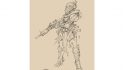 Pathfinder 2e class - Envoy sketch by Pathfinder, a human female in scrappy armor with a machine-gun