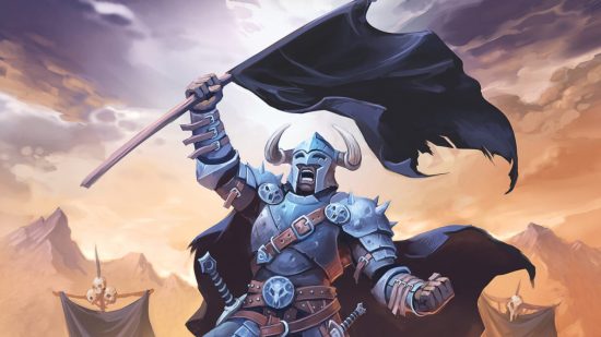 Tales of the Valiant artwork showing an armored man waving a black flag