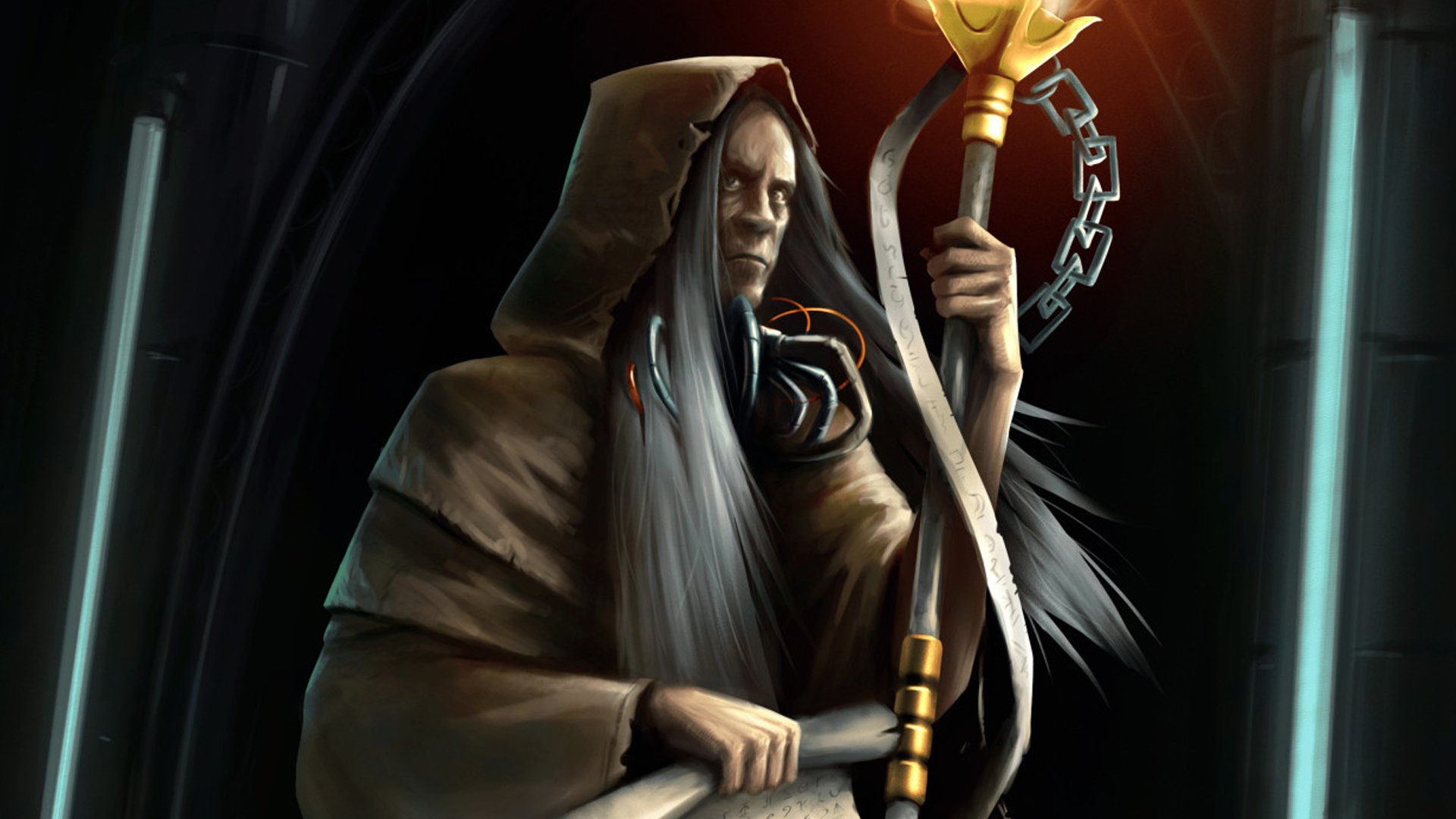 Warhammer 40k Malcador the Sigillite guide - Games Workshop artwork showing Malcador in a robe, holding his staff, in a darkened room