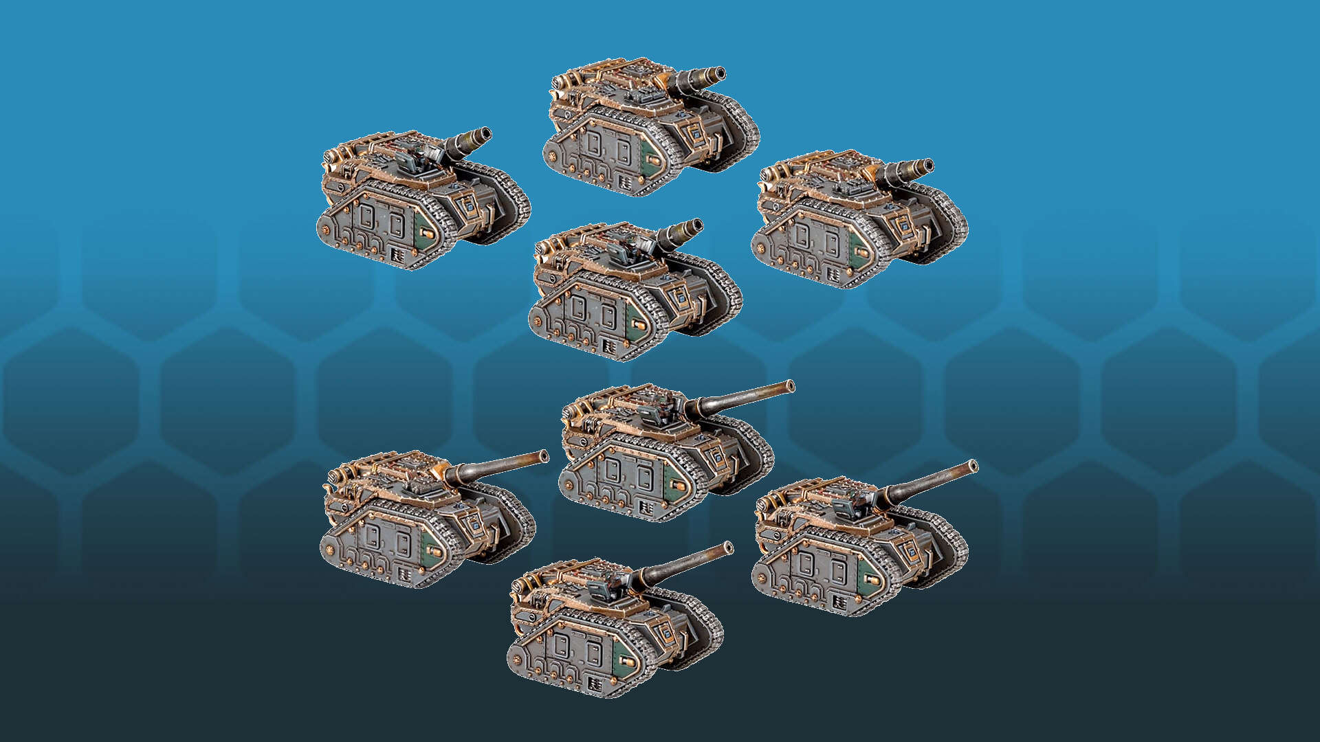 Warhammer The Horus Heresy Legions Imperialis model tanks - teeny tiny versions of the Warhammer 40k Basilisk and Medusa artillery tnks