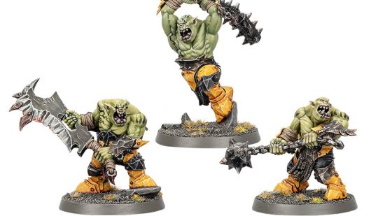 Warhammer Age of Sigmar Orruk Ironjawz Brute Ragerz, barechested Orks wielding two-handed melee weapons