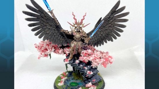 Warhammer Art in Miniature exhibition - a winged Stormcast eternal painted by Kerriss Brown