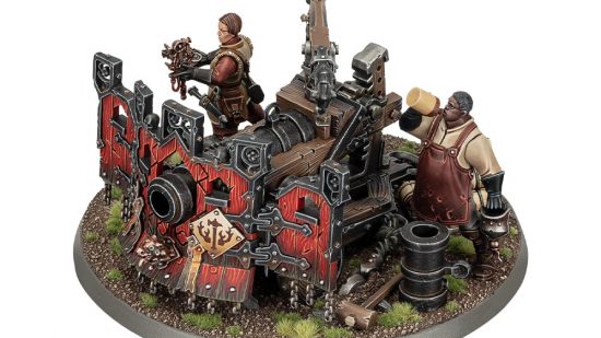 Warhammer Cities of Sigmar Ironweld greatcannon - a huge cannon with a highly ornamented forward shield