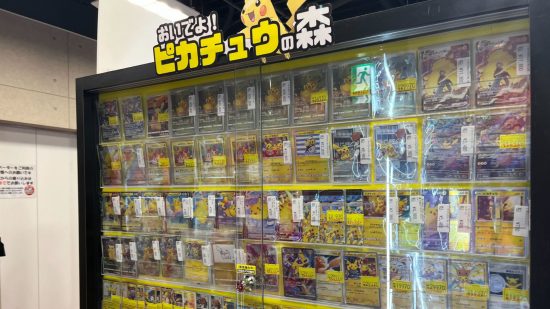 Picture of a Pikachu Pokemon TCG cabinet for Akihabara TCG tour feature