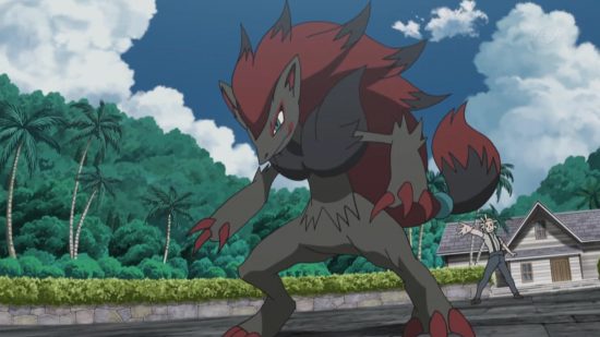 All Pokémon types guide - Pokémon TV series screenshot showing Zoroark, a dark type