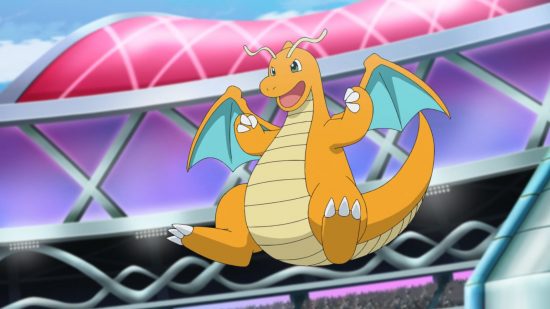 All Pokémon types guide - Pokémon TV series screenshot showing Dragonite, a dragon type