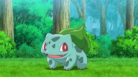All Pokémon types guide - Pokémon TV series screenshot showing Bulbasaur, a grass type