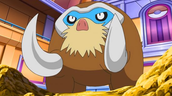 All Pokémon types guide - Pokémon TV series screenshot showing Mamoswine, an Ice type