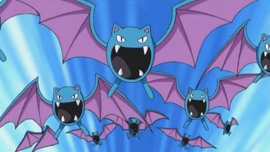 All Pokémon types guide - Pokémon TV series screenshot showing Zubat, a poison type