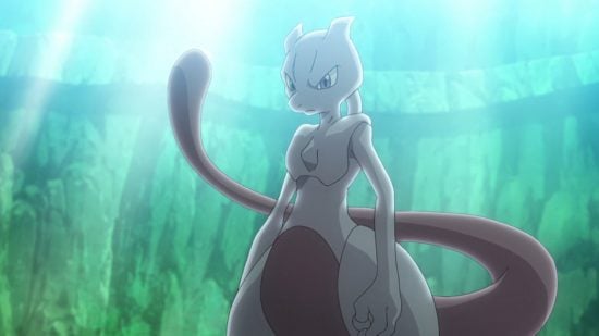 All Pokémon types guide - Pokémon TV series screenshot showing Mewtwo, a psychic type