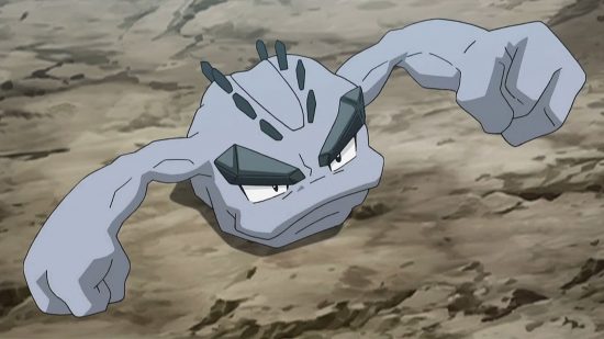 All Pokémon types guide - Pokémon TV series screenshot showing Geodude, a Rock type