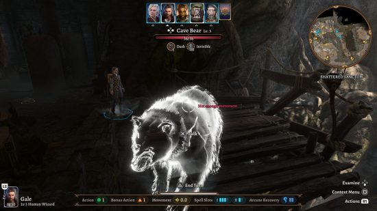 Baldur's Gate 3 screenshot of an invisible cave bear