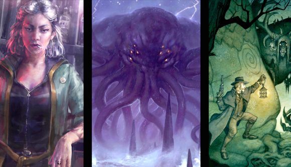Best Horor RPG games for tabletop guide - author image created from a combination of artworks from Chronicles of Darkness, Call of Clthulhu, and Vaesen by Free League