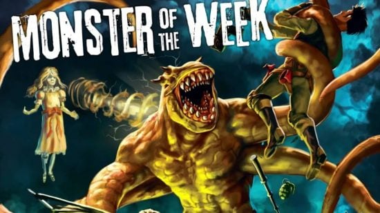 Best Horor RPG games for tabletop guide - Monster of the Week artwork showing the game title and a fanged monster