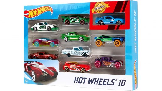 A pack of 10 hot wheels cars
