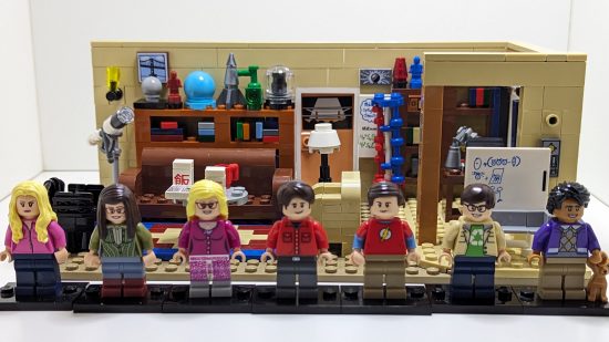 Best Lego Ideas sets: The Big Bang Theory. Imagw shows all the minifigures sitting in the iconic living room.