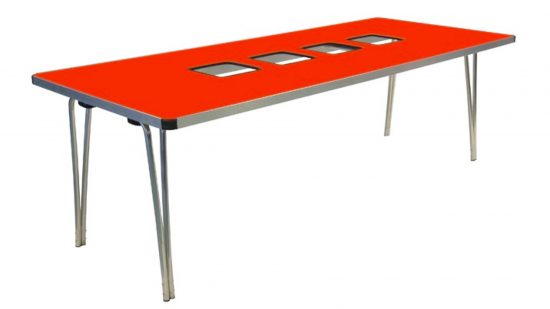 Best Lego tables guide - marketing photo showing the Gopak tub table with folding metal legs and red tabletop