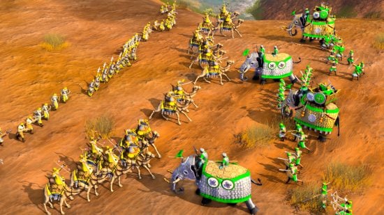 Best RTS games guide - Age of Empires IV screenshot showing War Elephants and Camel Riders doing battle