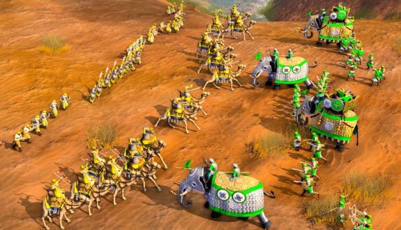 Best RTS games guide - Age of Empires IV screenshot showing War Elephants and Camel Riders doing battle