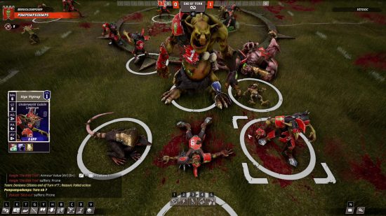 Blood Bowl 3 season 2 team, the Underworld Denizens - a troll stands in a mess of standing and floored skaven ratmen, goblins, and other miserable little critters