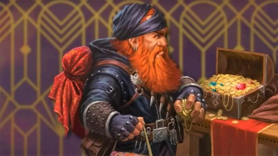 DnD Rogue subclasses 5e - Wizards of the Coast art of a Dwarf stealing gold
