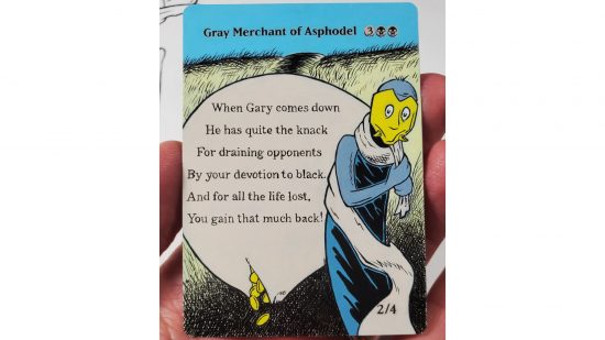 MTG alters Dr Seuss style - MRB Alters photo shared on Twitter showing the Dr Seuss style Gray Merchant of Asphodel alter