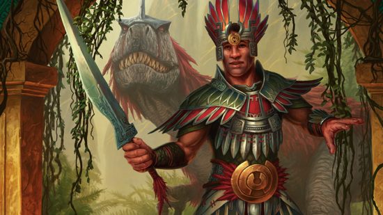 MTG a Sun Empire warrior with a dinosaur buddy