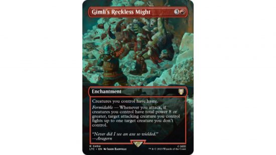 The MTG lord of the rings card Gimli's Reckless Might.
