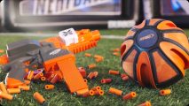 Nerfball gun and ball on the field
