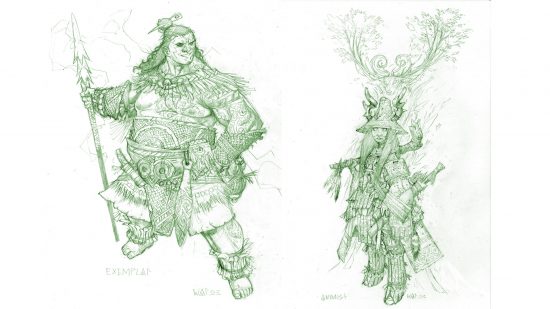 Paizo sketches of the Exemplar and the Animist, two new Pathfinder classes