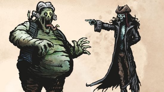 Pirate Borg review - Free League art of two zombie pirates