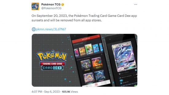 Pokemon TCG Card Dex sunset tweet