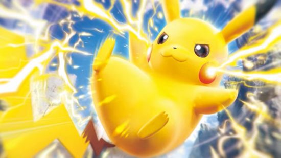Pokemon TCG art of Pikachu shooting electricity