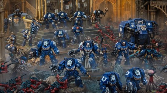 A first company force of Space Marine terminators, led by a Space Marine captain