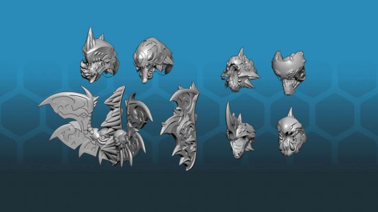 Model from the Warhammer rival Warmachine - the Shadowflame Shard Hydrix warbeast optional components, a choice of heads, wings, and other parts