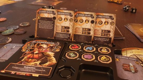Bardsung review - the player character terminal with skill cards and stat tokens