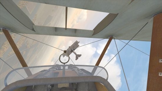 Best Combat Flight Simulators guide - Game Screenshot from Rise of Flight, showing the cockpit view from a WW1 aircraft with nose mounted guns