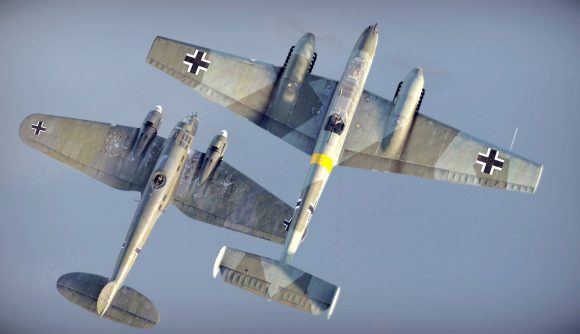 Best Combat Flight Simulators guide - Game Screenshot from War Thunder showing two WW2 German aircraft in flight