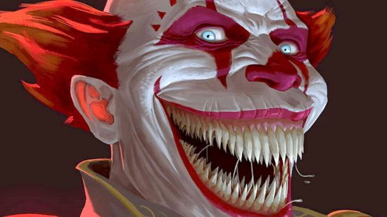 Best horror DnD one shots guide - one shot creator's artwork showing a terrifying clown with a huge mouth full of razor sharp teeth