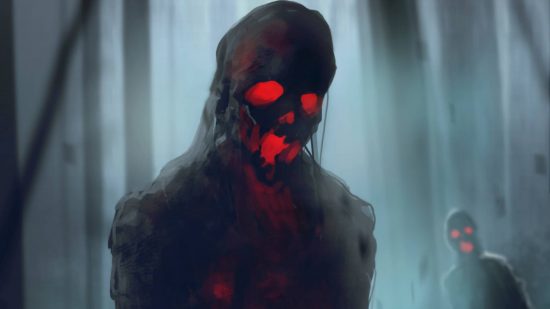Best horror DnD one shots guide - one shot creator's artwork showing a hooded, undead looking figure with glowing red eyes