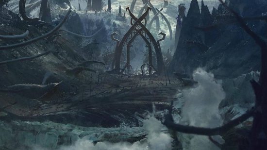 Best horror DnD one shots guide - one shot creator's artwork showing a desolate valley containing ruined arches