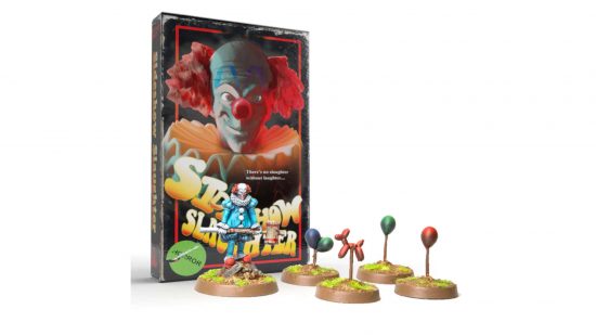 Best horror miniatures - an evil clown with sinister floating balloons, miniature by Black Site Studios