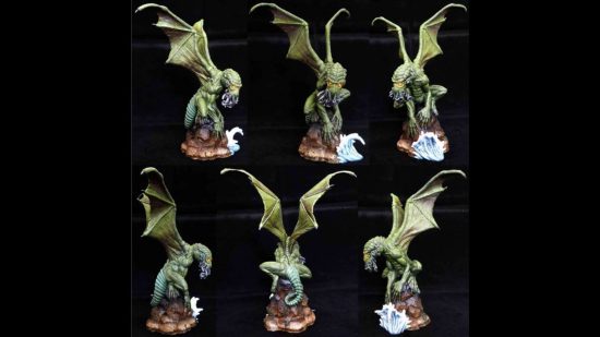 Best horror miniatures - Cthulhu sculpt for Cthulhu Wars photographed from multiple angles - an octopus-headed, lumbering behemoth with great wings, by Fenris Miniatures