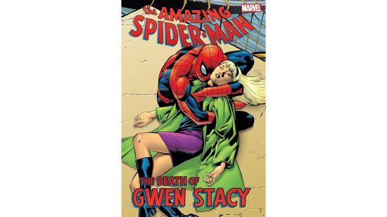 Best Marvel Comics cover of the death of gwen stacy showing gwen dead in spiderman's arms.