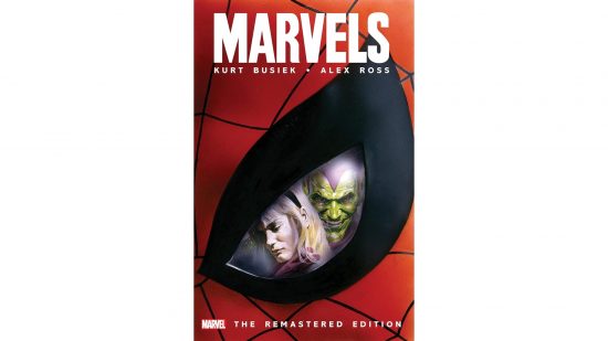 Best Marvel Comics - Marvels front cover showing green goblin and gwen stacy reflected in spidermans eye