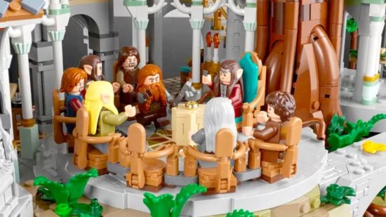 Biggest Lego sets of all time guide - Lego official photo showing the Council of Elrond table and minifigures in the Lego Lord of the Rings Rivendell set