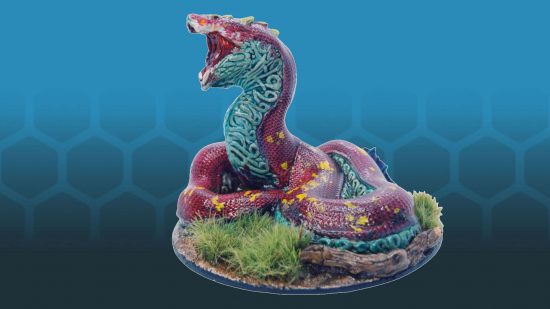 The Cosmos Serpent DnD miniature, painted by Morose.Miniatures' six year old daughter