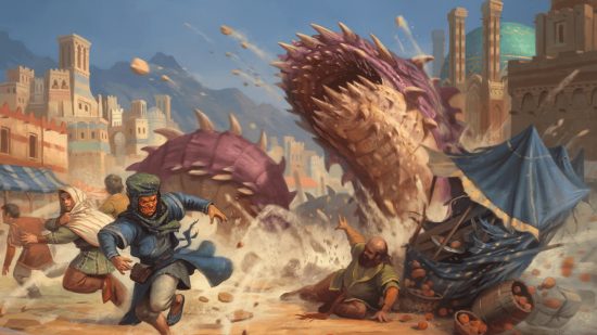 DnD one shots 5e - Wizards of the Coast art of a purple worm attacking