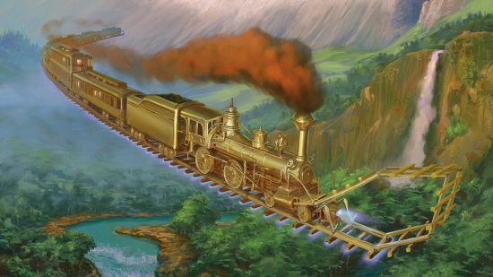 DnD one shots 5e - Wizards of the Coast art of a golden magic steam train
